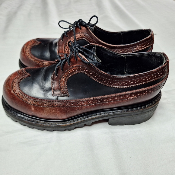 Jamron Escarpins Femme Vintage Haut Talon Plateforme Lacets Brogue Oxfords
